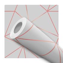 Papel de Parede Vinílico Geométrico Cinza Rosê Sala 10m