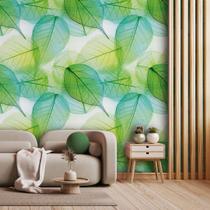 Papel de Parede Vinilico Lavável Folhas De esqueleto Verde 3m