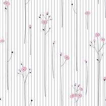 Papel De Parede Vinílico Linhas Flores Rosa Sala Quarto 3.5m