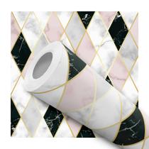 Papel De Parede Vinílico Losangos Mármore Gold Rosa 12m