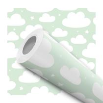 Papel De Parede Vinílico Nuvens Infantil Fundo Verde Quarto 12m