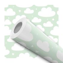 Papel De Parede Vinílico Nuvens Infantil Fundo Verde Quarto 3.5m