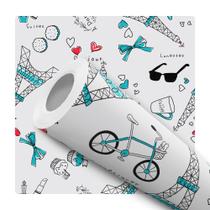 Papel de Parede Vinílico Paris Torre Eiffel Azul Quarto Teen 10m