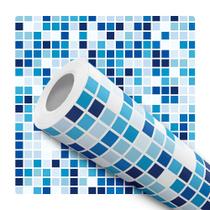 Papel De Parede Vinílico Pastilhas Tons Azul E Branco Cozinha Banheiro 3m