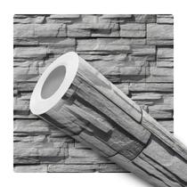 Papel De Parede Vinílico Pedra Canjiquinha Cinza Efeito Visual 3D 5m
