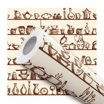 Papel De Parede Vinílico Prateleira Utensílios Cozinha 3m