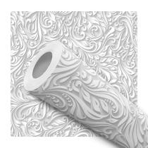 Papel De Parede Vinílico Provençal Branco Efeito Visual 3D Sala 2m