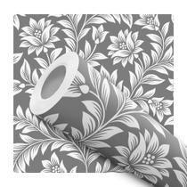Papel de Parede Vinílico Provençal Floral Cinza Sala Quarto Papel de Parede Vinílico Provençal Floral Cinza Sala Quarto