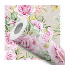 Papel De Parede Vinílico Rosa Floral Clássico Quarto 12m - DELIQUADROS