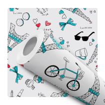 Papel De Parede Vinílico Torre Eiffel Cinza E Azul Quarto Teen 10m