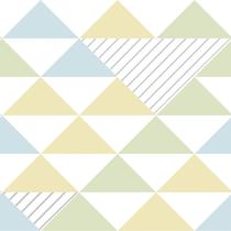 Papel De Parede Vinílico Triângulo Geométrico Verde Azul E Amarelo 10m