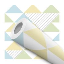 Papel De Parede Vinílico Triângulo Geométrico Verde Azul E Amarelo 3m