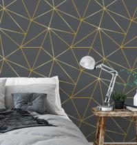 Papel De Parede Vinílico Zara Grafite Fio Dourado Sala Quarto 10m