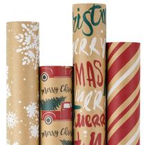 Papel de Regalo Kraft para Navidad RUSPEPA 4 Rollos 76 cm x 3 m