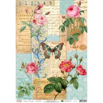 Papel de Seda Arte Fácil Carta com Galhos e Rosas - SE-04 Papel de Seda Arte Fácil Carta com Galhos e Rosas - SE-04