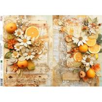Papel de Seda Arte Fácil Laranjas com Flores - SE-018 Papel de Seda Arte Fácil Laranjas com Flores - SE-018