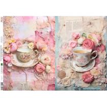 Papel de Seda Arte Fácil Xícara com Rosas II - SE-013 Papel de Seda Arte Fácil Xícara com Rosas II - SE-013