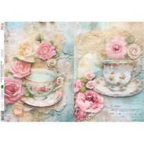 Papel de Seda Arte Fácil Xícara com Rosas - SE-012 Papel de Seda Arte Fácil Xícara com Rosas - SE-012