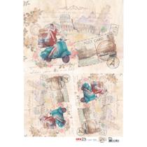 Papel de Seda para Decoupage Opapel 30 x 45 cm - 2529 - Pin-Up Viagem