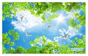 Papel De Teto Céu Azul Nuvens Flores Pombas 3,5M Rof39