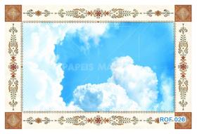 Papel De Teto Céu Azul Nuvens Moldura Impressa 3,5M Rof26