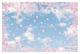 Papel De Teto Céu Azul Pétalas De Flores Rosas 3,5M Rof41