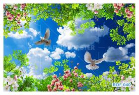 Papel De Teto Céu ul Nuvens Flores Pombas 3,5M Rof40