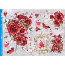 Papel Decoupage Elôi Fachado Litoarte PDZinho-001 Coleção Red Roses - 24,5 x 33cm