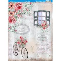 Papel Decoupage Elôi Fachado Litoarte PDZinho-021 Janela com Flores e Bicicleta - 24,5 x 33cm