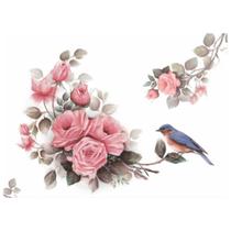 Papel Decoupage OPAPEL 30x45 2484 Flor Rosas e Pássaro - OPA Criando Arte