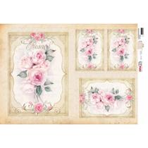 Papel Decoupage Opapel Flor Rosas Moldura 2815 30x45cm Opa