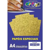 Papel Especial Dourado Ouro Com Glitter 180g A4 5 Folhas Artesanato Off Paper