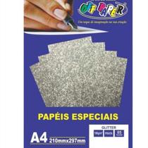 Papel Especial Prata Com Glitter 180g A4 5 Folhas Artesanato Off Paper