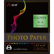 Papel Fotográfico A-SUB 216 x 279 mm Brilho Intenso 66 lb 50 Folhas Papel Fotográfico A-SUB 216 x 279 mm Brilho Intenso 66 lb 50 Folhas