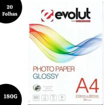 Papel Fotográfico Glossy A4 180g Brilhante Premium 20 Folhas - Evolut