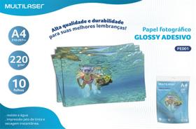 Papel Fotográfico Glossy Adesivo A4 - 10 Folhas 220g - PE001 - Multilaser