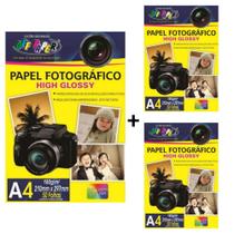 Papel Fotográfico High Glossy 180G A4 com 50 Folhas- Kit 3 pacotes
