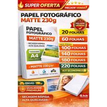 Papel Fotográfico Matte A4 230gr m² Jojo Resistente à Água e Secagem Rápida 20 Folhas Papel Fotográfico Matte A4 230gr m² Jojo Resistente à Água e Secagem Rápida 20 Folhas