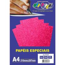 Papel Glitter 180grs Rosa Pink C/5fls Tam A4 - Off Paper