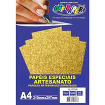 Papel Glitter A4 180g Ouro Off Paper - 5 Folhas
