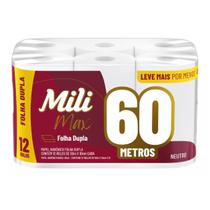 Papel Higiênico 60 Metros Mili Folha Dupla 12 Unidades