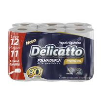Papel Higiênico Delicatto Premium Folha Dupla pacote com 12 rolos de 30 metros