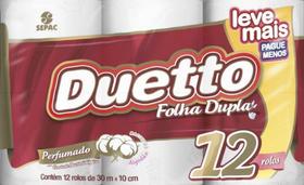 Papel Higiênico Duetto Perfumado C/ 12 Und 30m x 10 cm cada Papel Higiênico Duetto Perfumado C/ 12 Und 30m x 10 cm cada