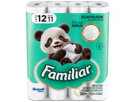 Papel Higiênico Familiar 30m Com 12 Unidades Folhas Simples