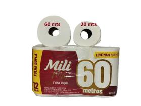 Papel Higiênico Folha Dupla Mili 12 Rolos com 60 Metros Max Neutro / Super Macio - Pacote com 720 Metros