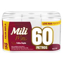 Papel Higiênico Folha Dupla Mili 12 Rolos com 60 Metros Max Neutro / Super Macio - Pacote com 720 Metros