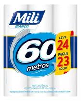 Papel Higiênico Mili Bianco Folha Simples 60m Pct Com 24 Rolos