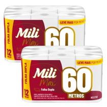 Papel Higienico Mili Dual 60m- Folha dupla- Neutro -24 rolos Papel Higienico Mili Dual 60m- Folha dupla- Neutro -24 rolos