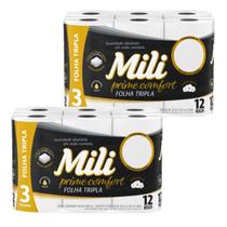 Papel Higiênico Mili Folha Tripla Prime Confort - 24 Rolos Papel Higiênico Mili Folha Tripla Prime Confort - 24 Rolos
