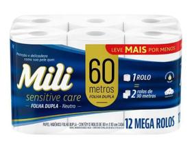Papel Higiênico MILI MAX Folha Dupla Pct c/12 Rolos 60mt - Mili Bianco
